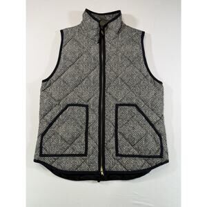 J.Crew Quilted Herringbone Print Puffer Vest Size Medium Women’s Black Cream